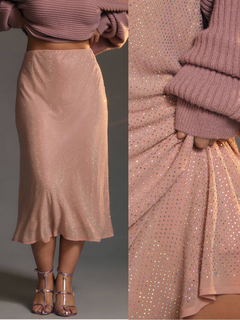 By Anthropologie Iridescent Rhinestone Midi Skirt in Pink NWT Medium